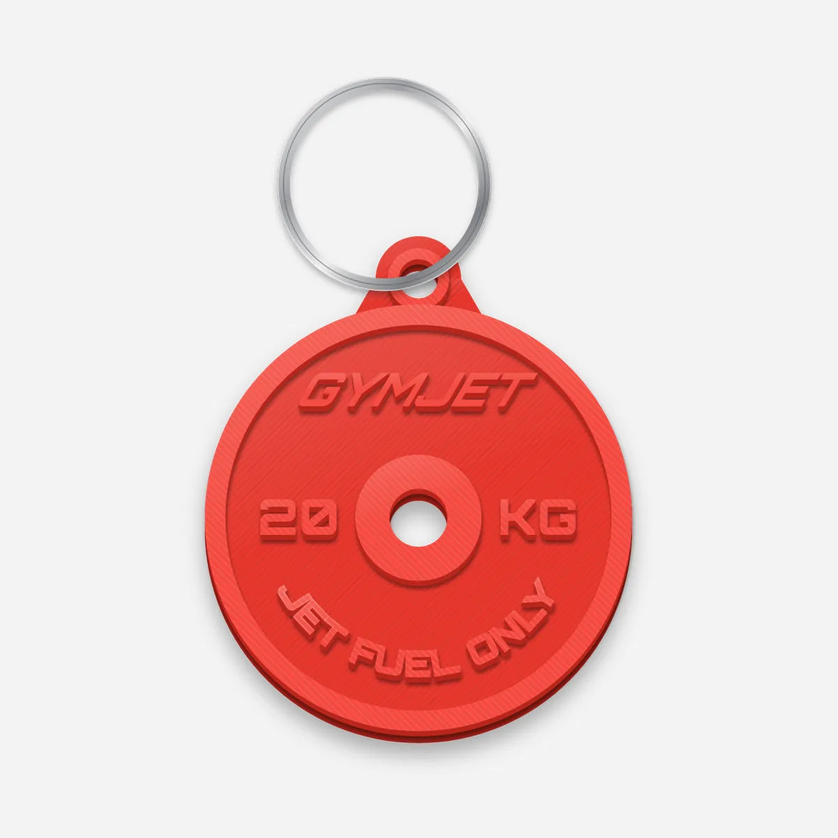 GymJet 20 KG plate keychain in red, 3D printed