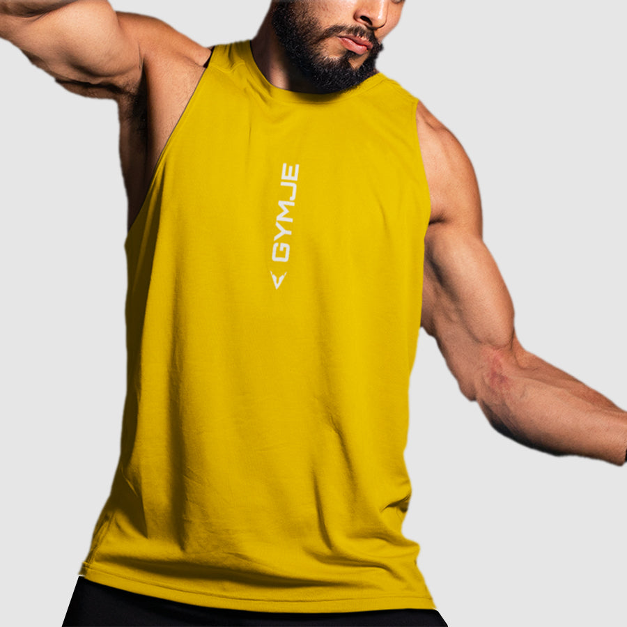 GYMJET Logo Tank Top - Mango Yellow, worn while training on a punching bag
