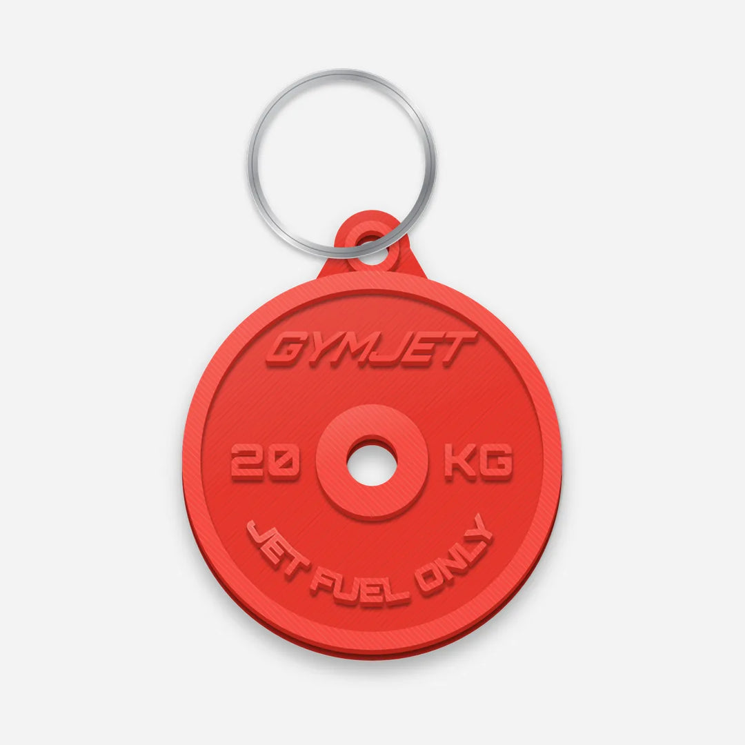 GymJet 20 KG plate keychain in red, 3D printed