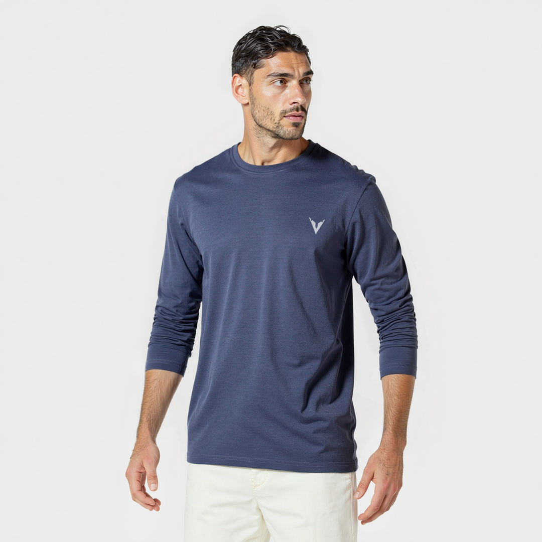 GYMJET Everyday Cotton Long Sleeve T-Shirt - Navy